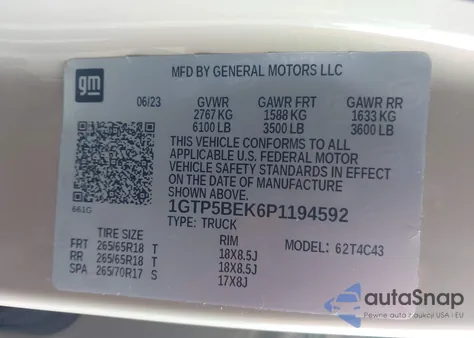 2023 GMC Canyon 2Wd Short Box Elevation z USA, uszkodzony, nr VIN 1GTP5BEK6P1194592